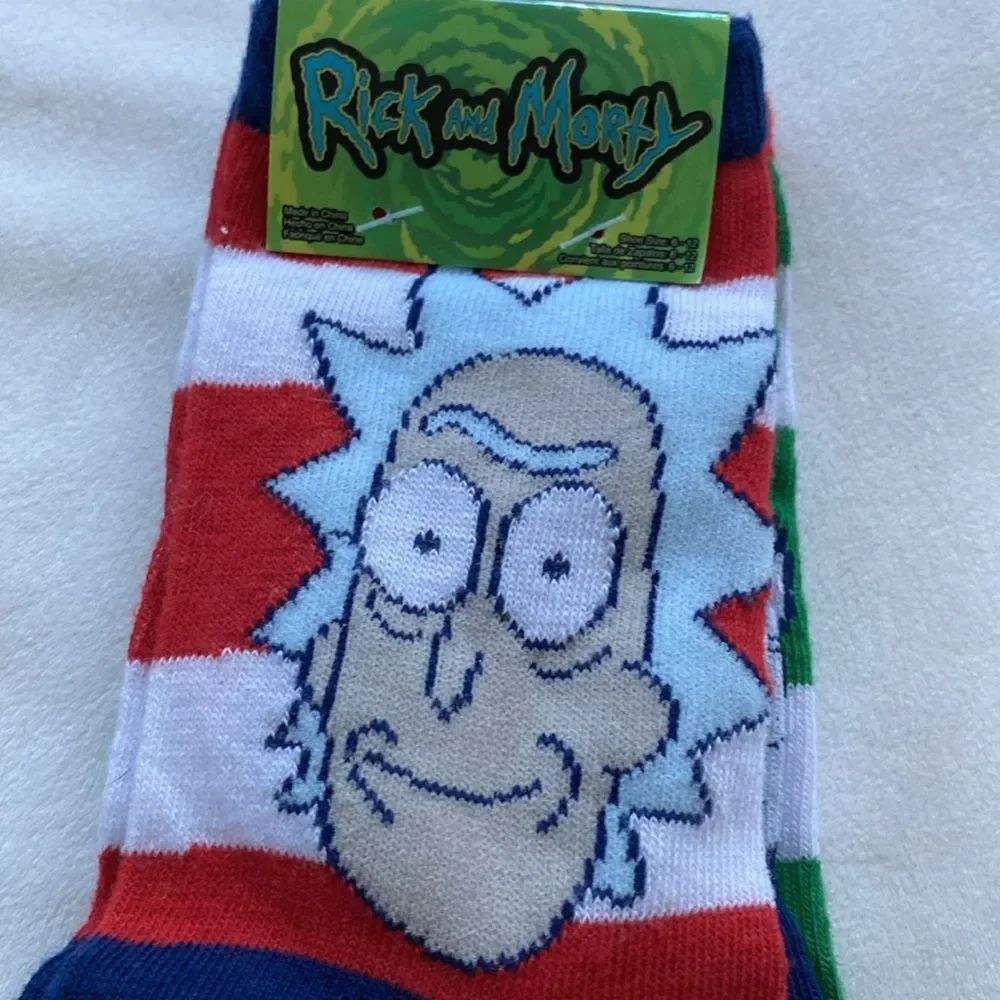 Rick and Morty Adult Swim 3-Pack Holiday Crew Socks Mens Shoe Size 6-12 New